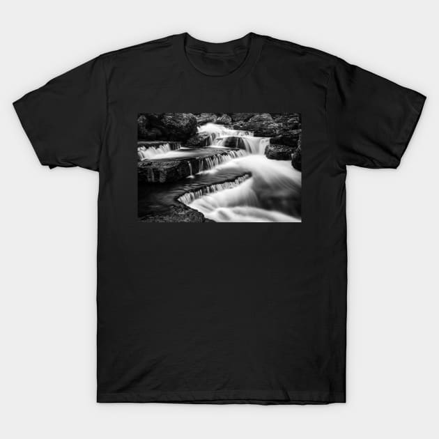 Caney Fork Cascades - Black & White T-Shirt by somadjinn